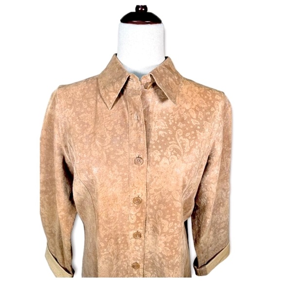 Margaret Godfrey Vintage 3/4 Sleeve Button Up Shirt 100% Leather//Large - Picture 2 of 12